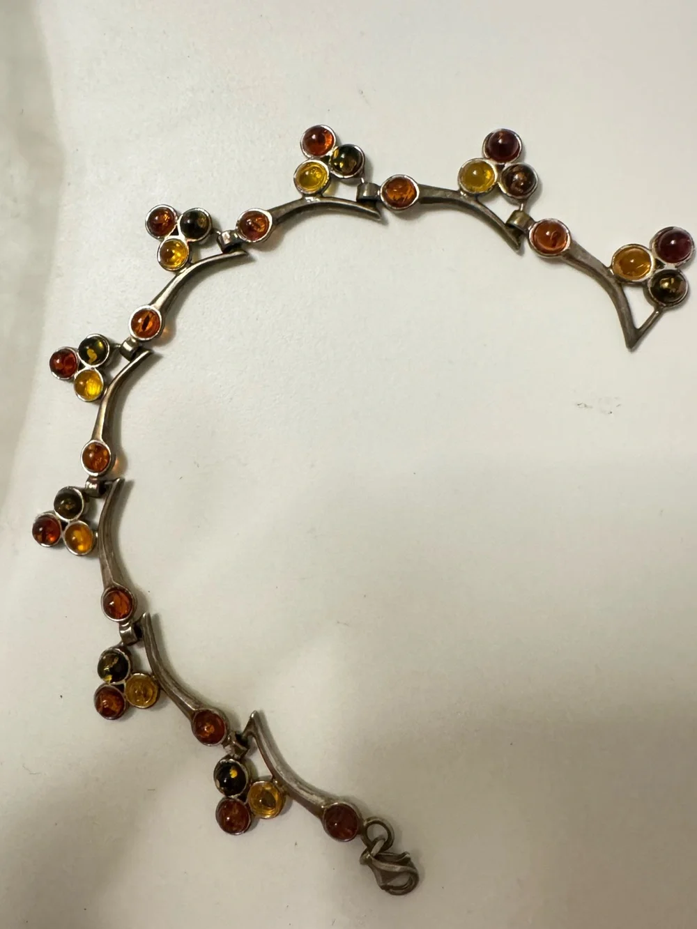 925 Sterling Silver Multicolor Amber Branch Link Bracelet 6.7” 12.17g